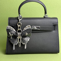 Black & Silver Leather Butterfly Bag Charm — product photograph 3