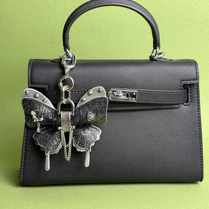 Black & Silver Leather Butterfly Bag Charm — product photograph 3