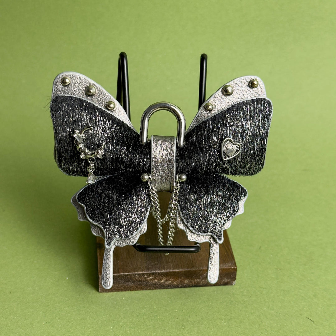 Black & Silver Leather Butterfly Bag Charm — product photograph 9