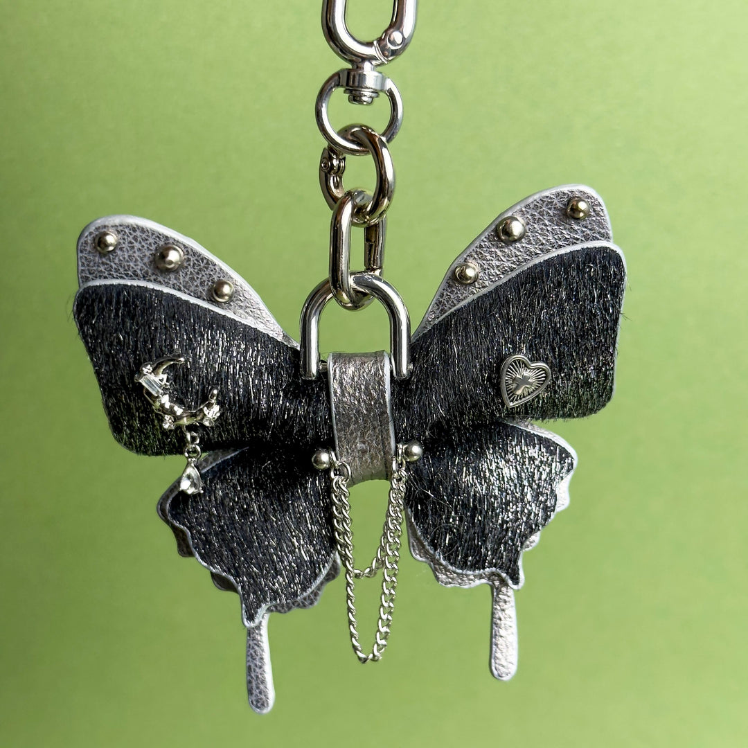 Black & Silver Leather Butterfly Bag Charm — product photograph 8