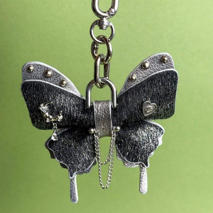 Black & Silver Leather Butterfly Bag Charm — product photograph 8