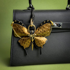 Vintage Gold Leather Butterfly Bag Charm — product photograph 1
