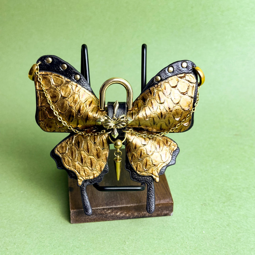 Vintage Gold Leather Butterfly Bag Charm — product photograph 7