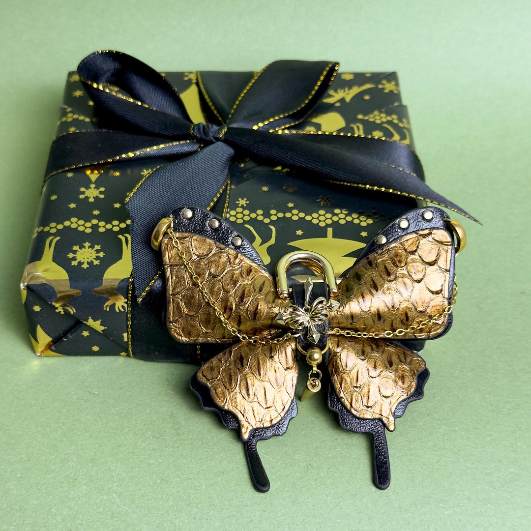 Vintage Gold Leather Butterfly Bag Charm — product photograph 6