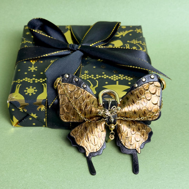 Vintage Gold Leather Butterfly Bag Charm — product photograph 6