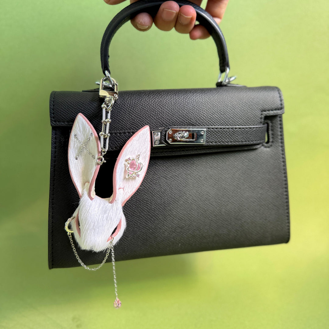 Pink & White Horsehair Bunny Bag Charm — product photograph 4