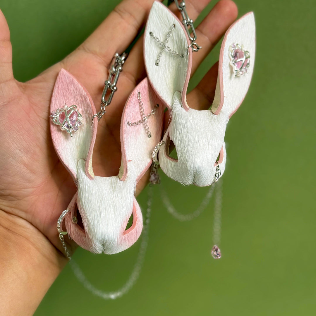 Pink & White Horsehair Bunny Bag Charm — product photograph 5