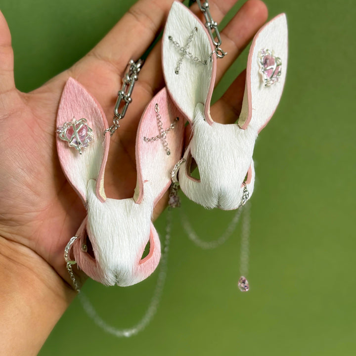 Pink & White Horsehair Bunny Bag Charm — product photograph 5