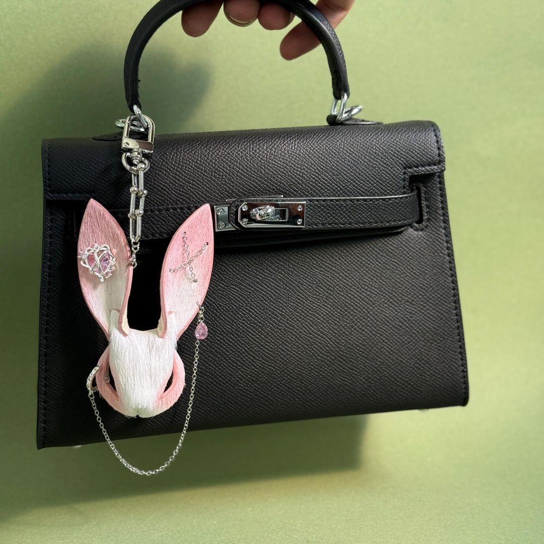 Pink & White Horsehair Bunny Bag Charm — product photograph 3