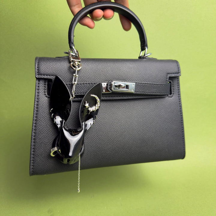 Black Lacquered Lambskin Bunny Bag Charm — product photograph 4