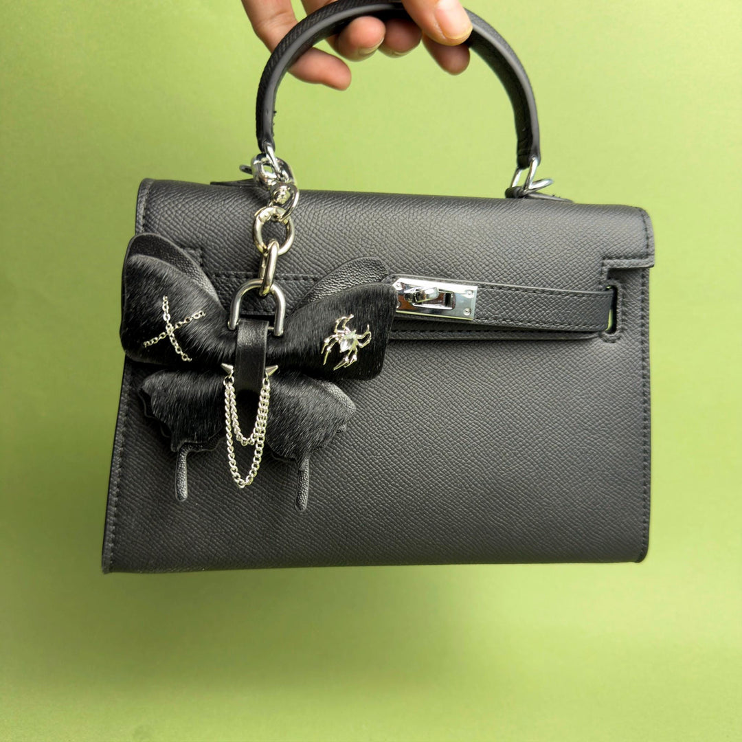 Black Gothic Leather Butterfly Bag Charm — product photograph 4
