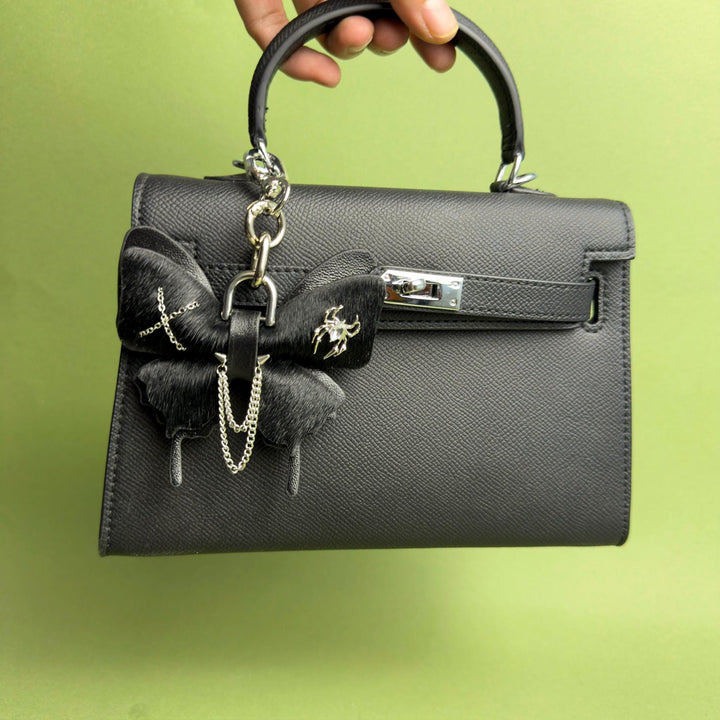 Black Gothic Leather Butterfly Bag Charm — product photograph 4