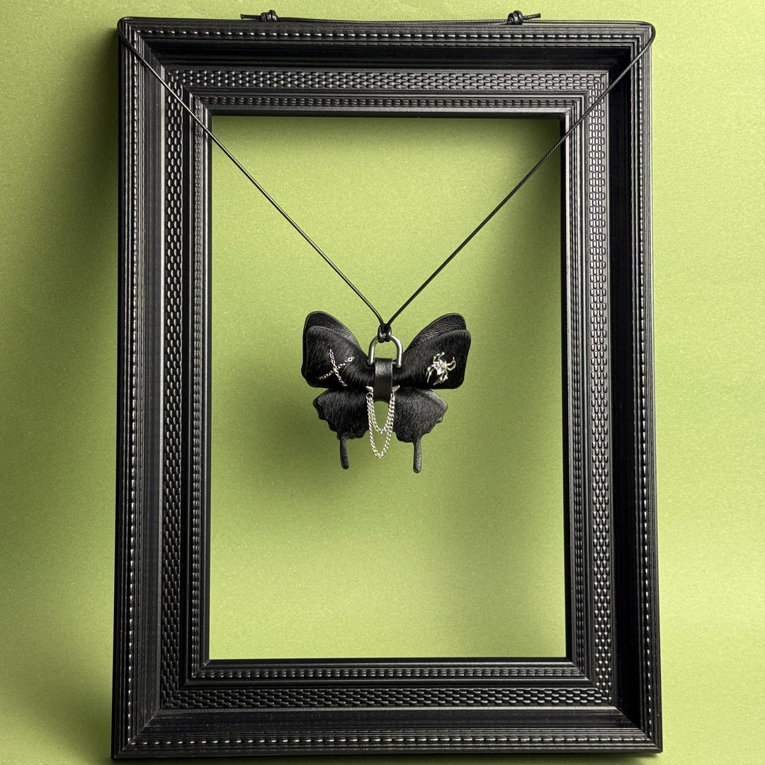 Black Gothic Leather Butterfly Bag Charm — product photograph 7