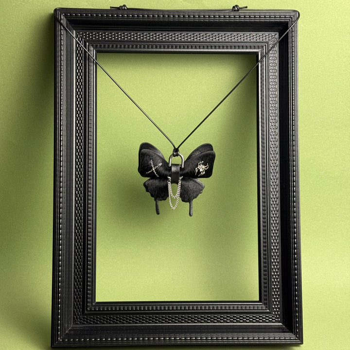 Black Gothic Leather Butterfly Bag Charm — product photograph 7