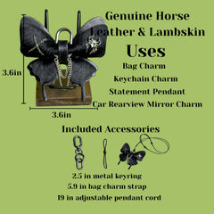 Black Gothic Leather Butterfly Bag Charm — product photograph 5