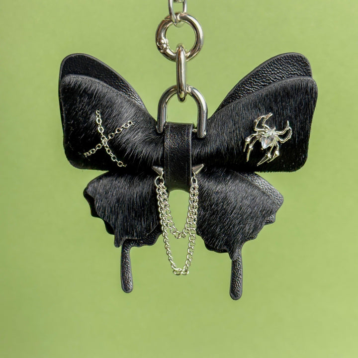 Black Gothic Leather Butterfly Bag Charm — product photograph 8