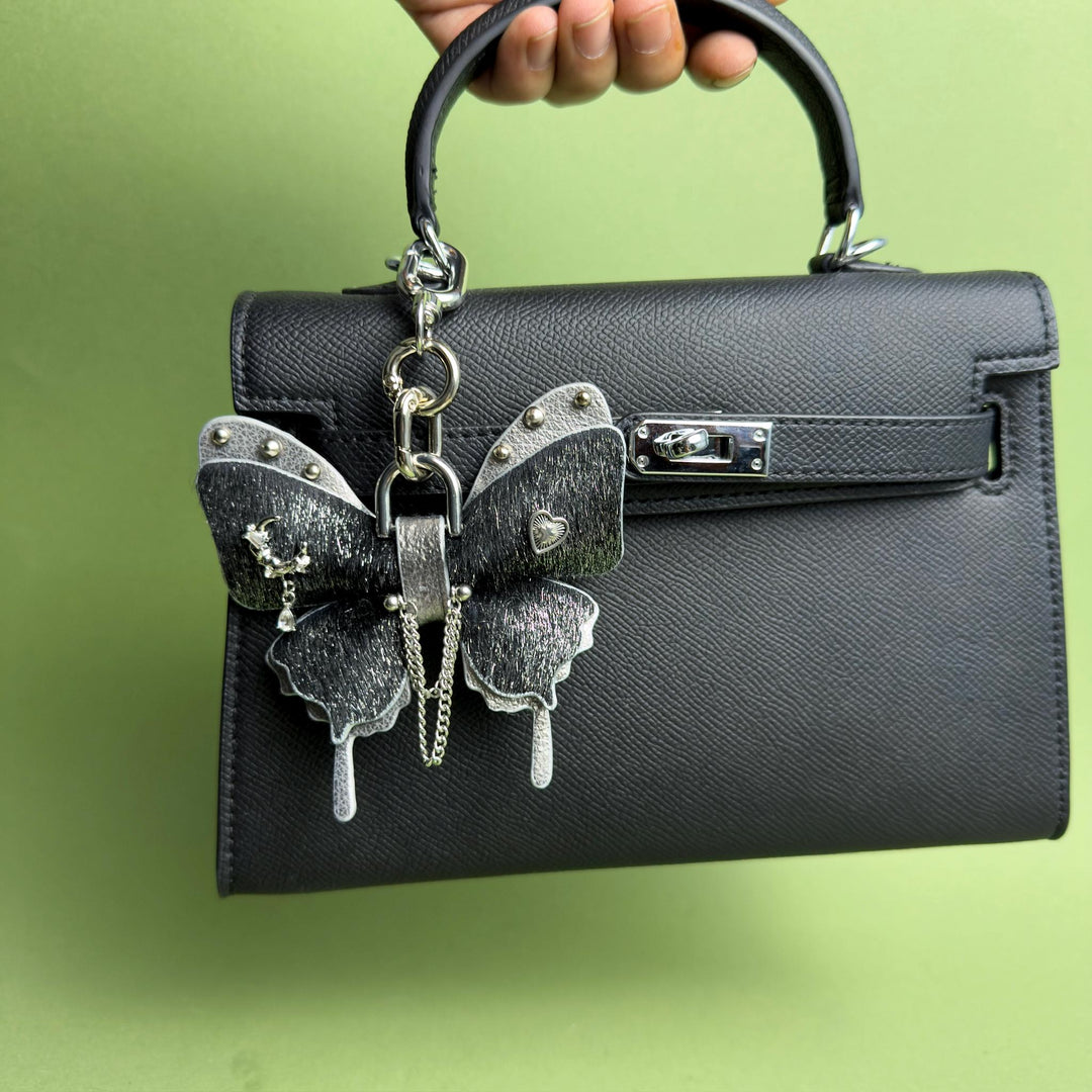 Black & Silver Leather Butterfly Bag Charm — product photograph 4