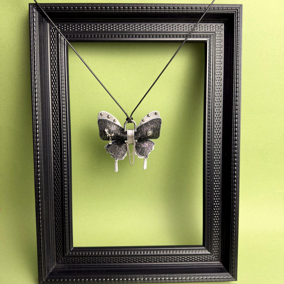 Black & Silver Leather Butterfly Bag Charm — product photograph 7