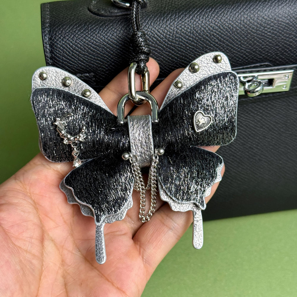 Black & Silver Leather Butterfly Bag Charm — product photograph 2