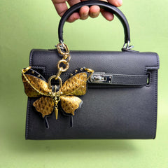 Vintage Gold Leather Butterfly Bag Charm — product photograph 3