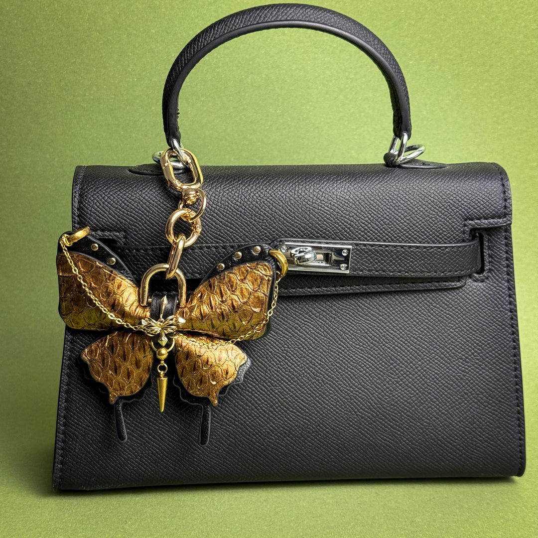 Vintage Gold Leather Butterfly Bag Charm — product photograph 2