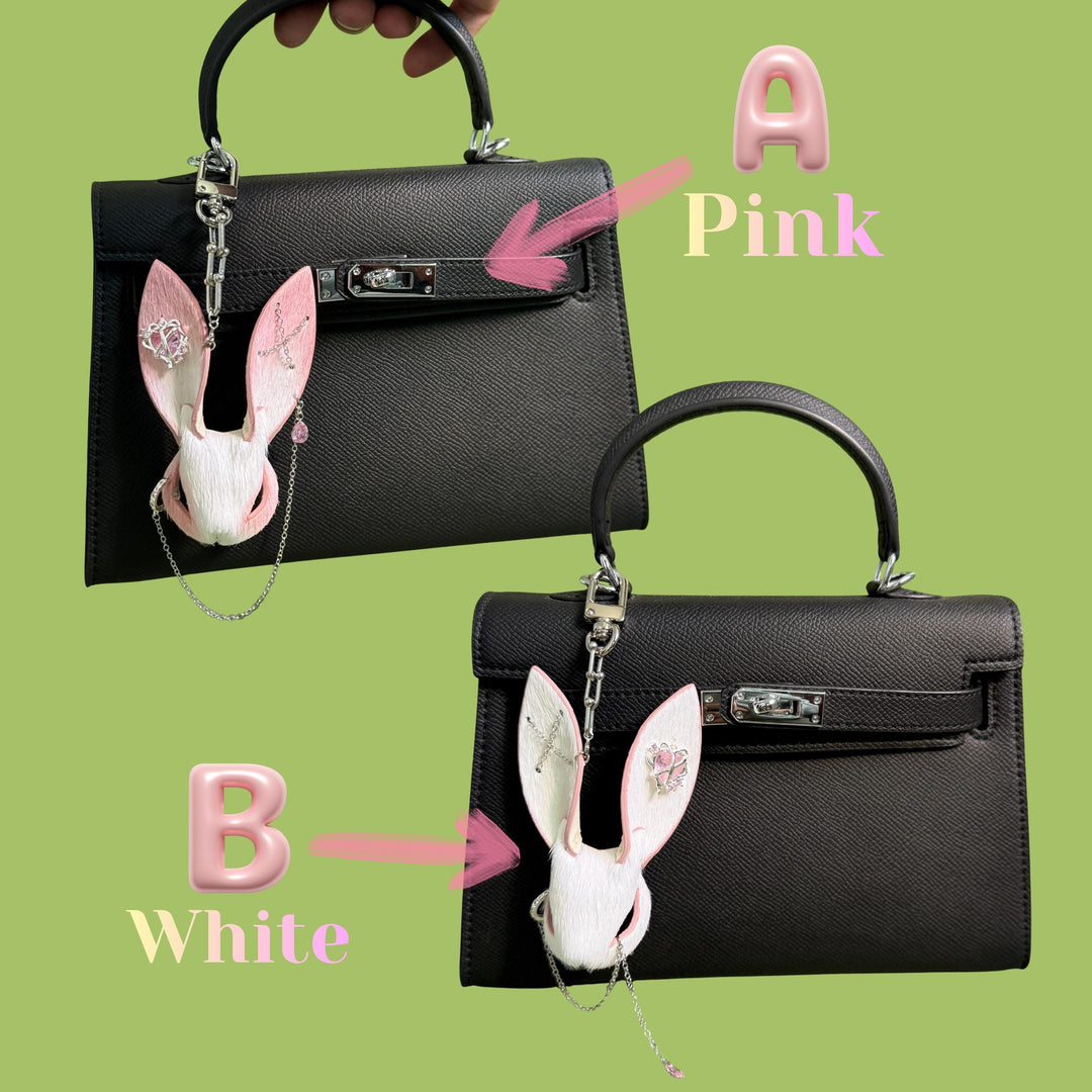 Pink & White Horsehair Bunny Bag Charm — product photograph 2