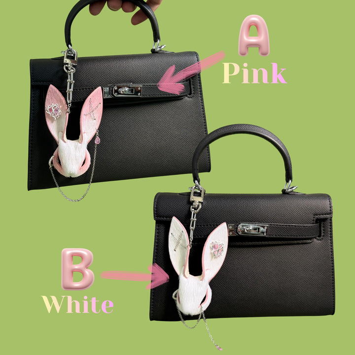 Pink & White Horsehair Bunny Bag Charm — product photograph 2