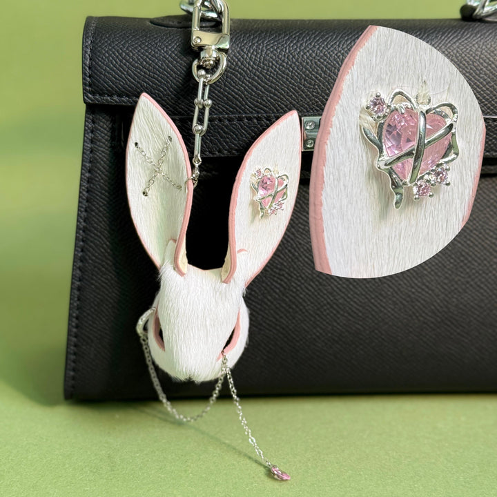 Pink & White Horsehair Bunny Bag Charm — product photograph 10
