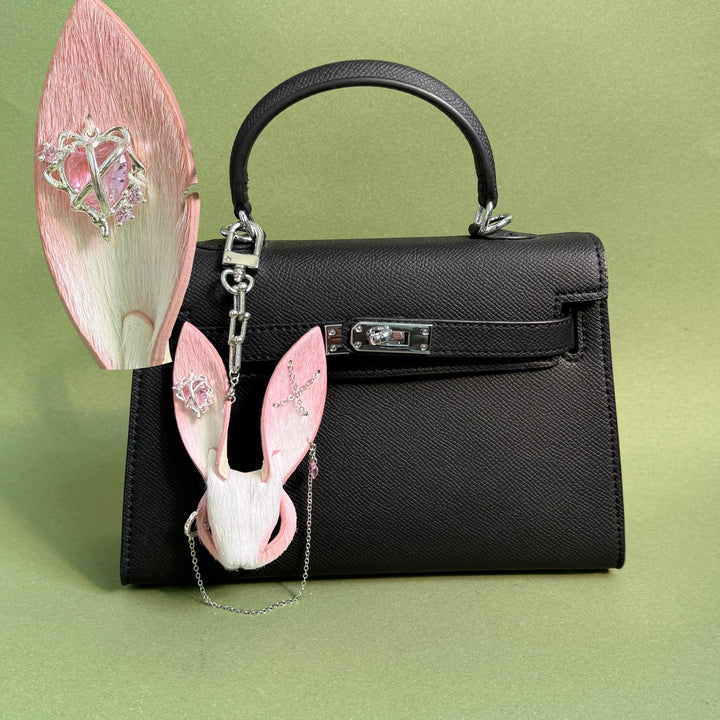 Pink & White Horsehair Bunny Bag Charm — product photograph 9