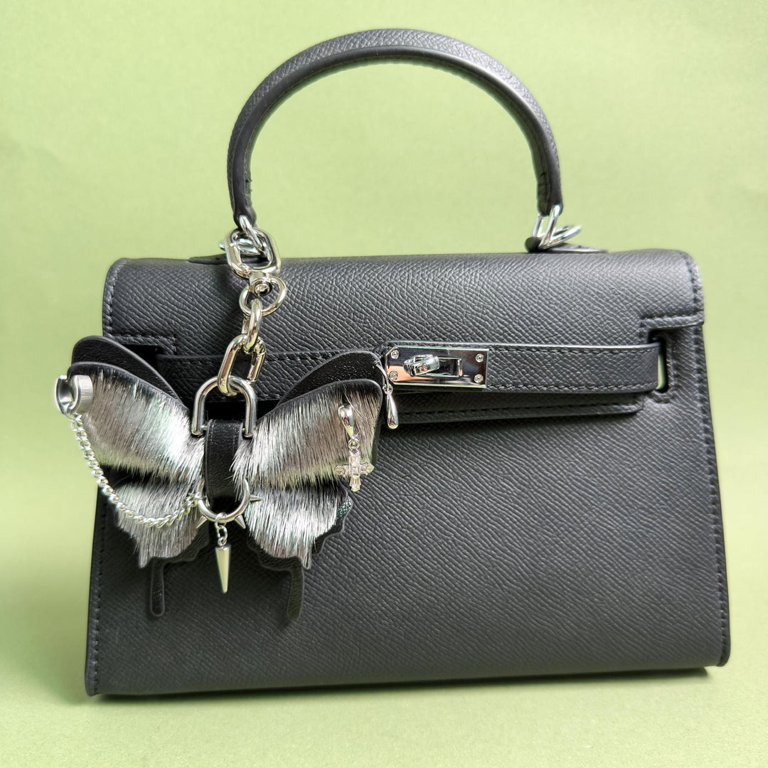 Silver Gothic Horsehair Butterfly Bag Charm — product photograph 3