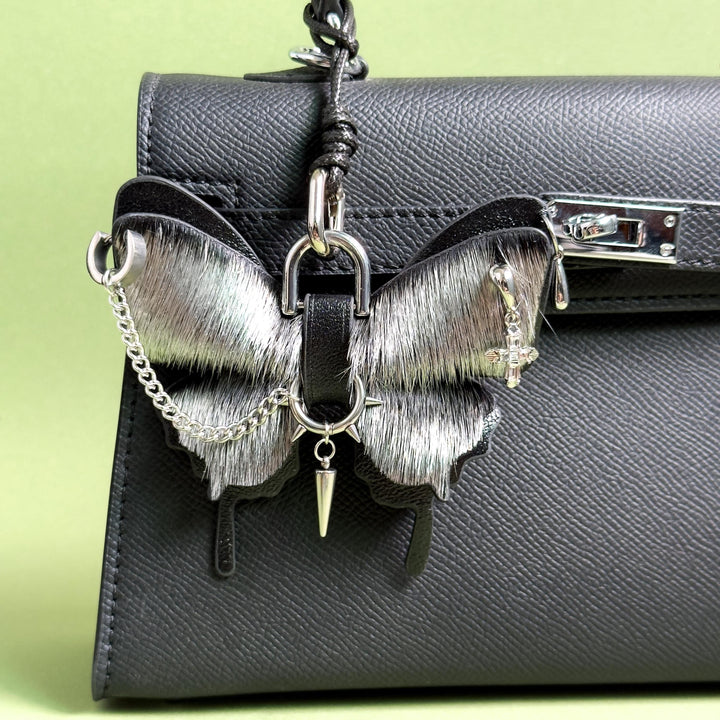 Silver Gothic Horsehair Butterfly Bag Charm — product photograph 1