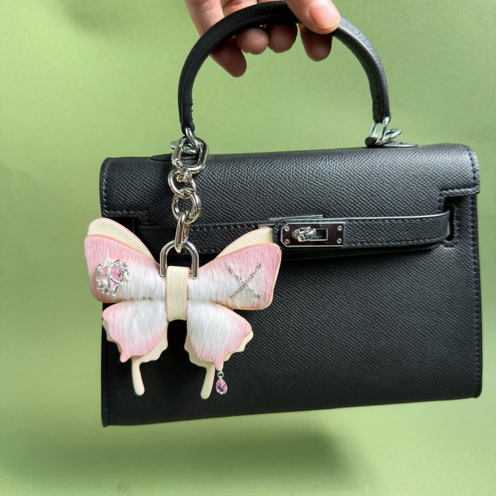 Pink Horsehair Leather Butterfly Bag Charm — product photograph 4
