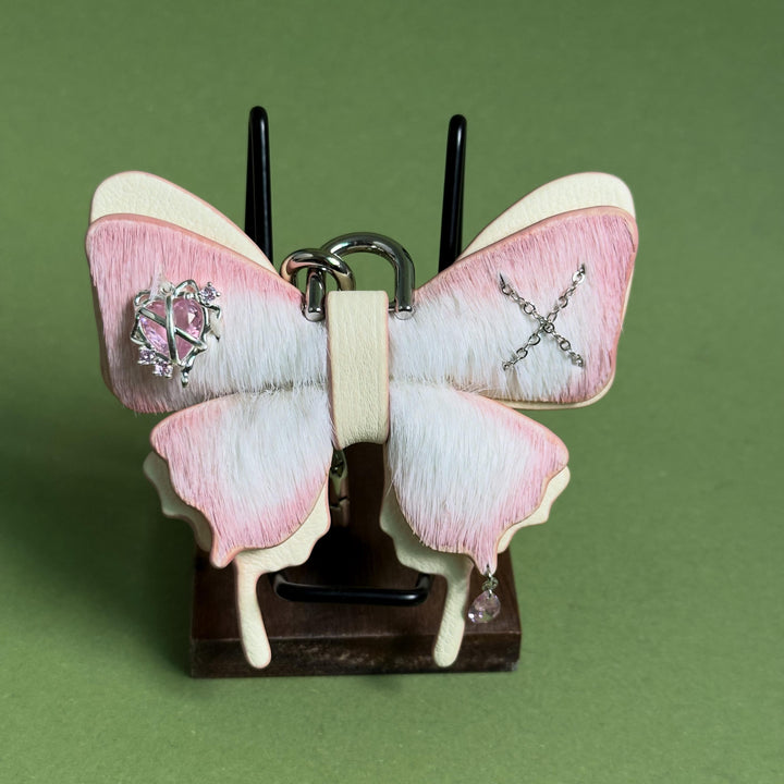 Pink Horsehair Leather Butterfly Bag Charm — product photograph 9
