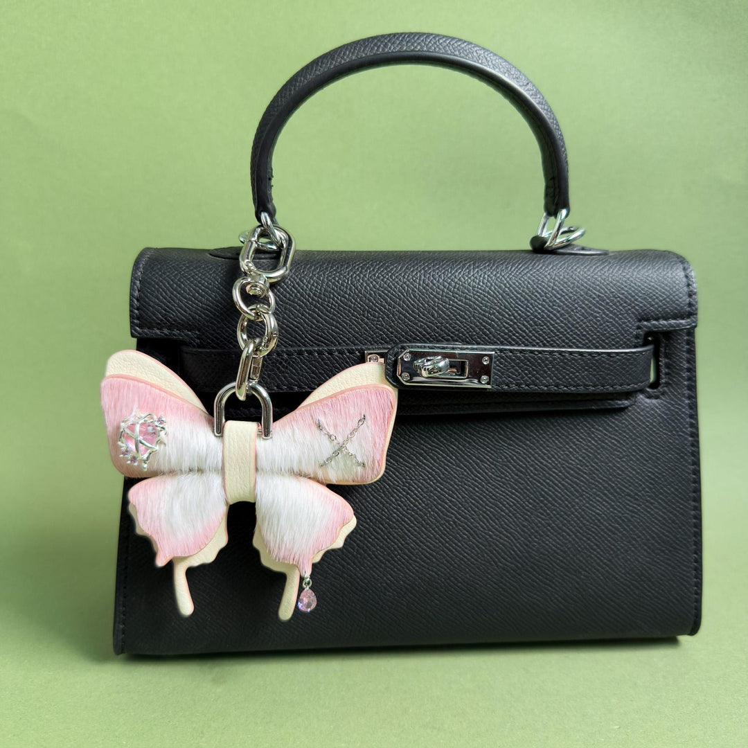Pink Horsehair Leather Butterfly Bag Charm — product photograph 3