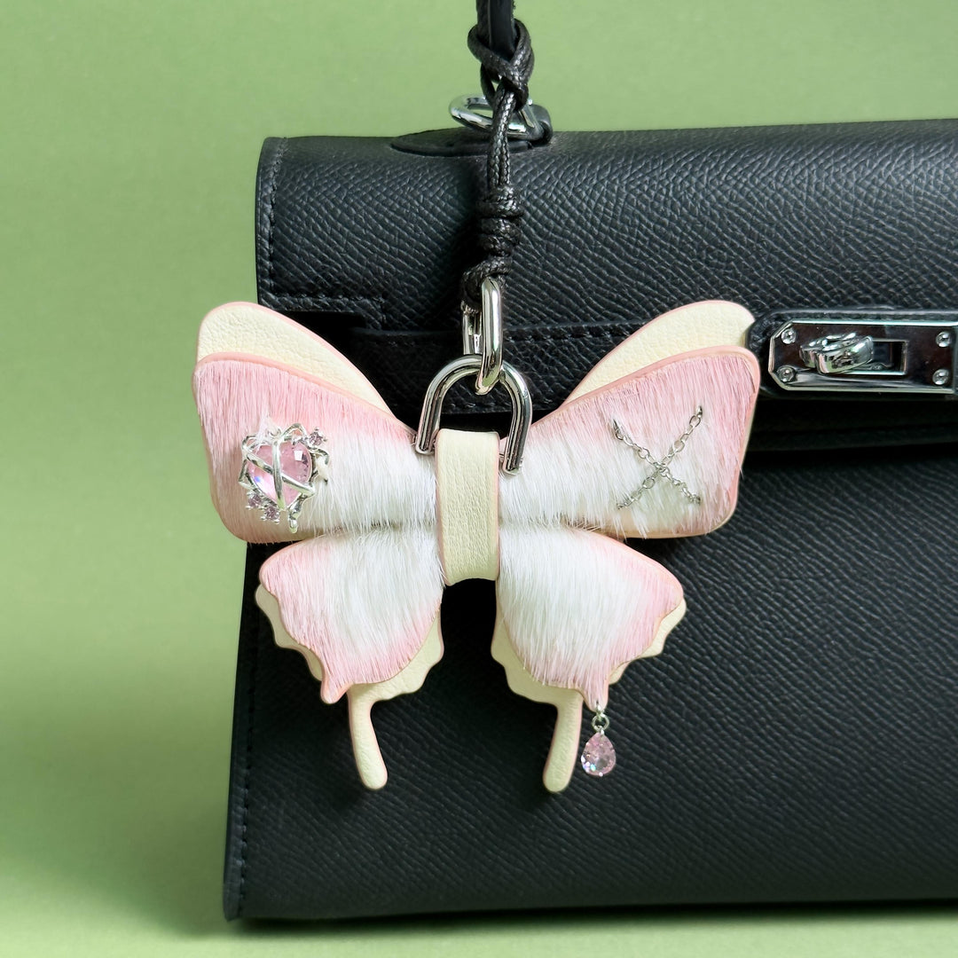 Pink Horsehair Leather Butterfly Bag Charm — product photograph 1
