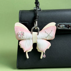 Pink Horsehair Leather Butterfly Bag Charm — product photograph 1