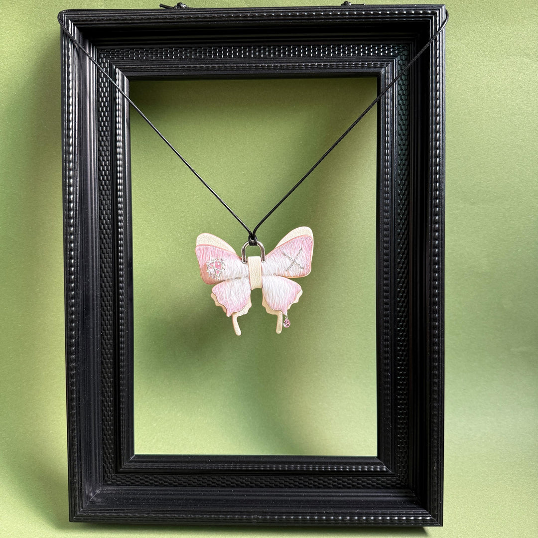 Pink Horsehair Leather Butterfly Bag Charm — product photograph 7