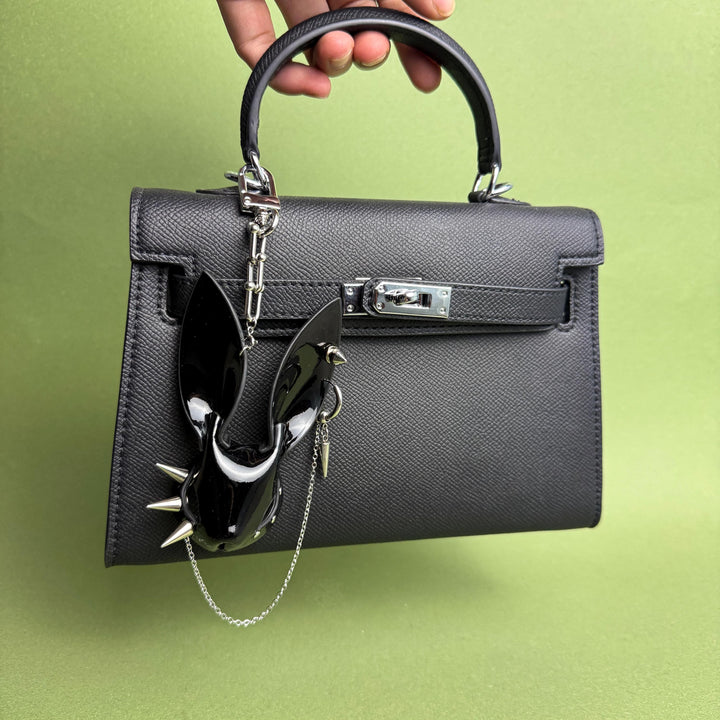 Black Lacquered Lambskin Bunny Bag Charm — product photograph 5