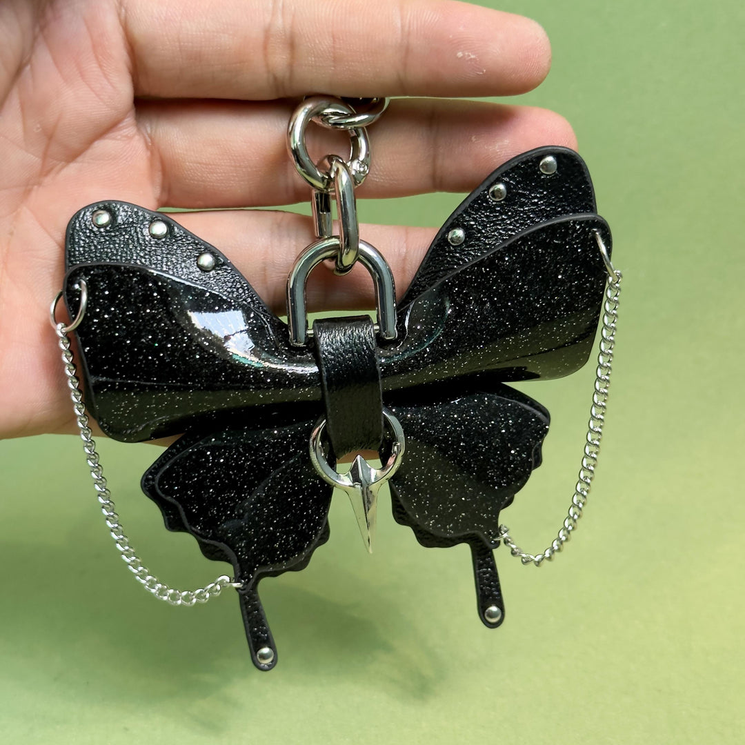 Silver & Black Patent Leather Butterfly Charm — product photograph 7
