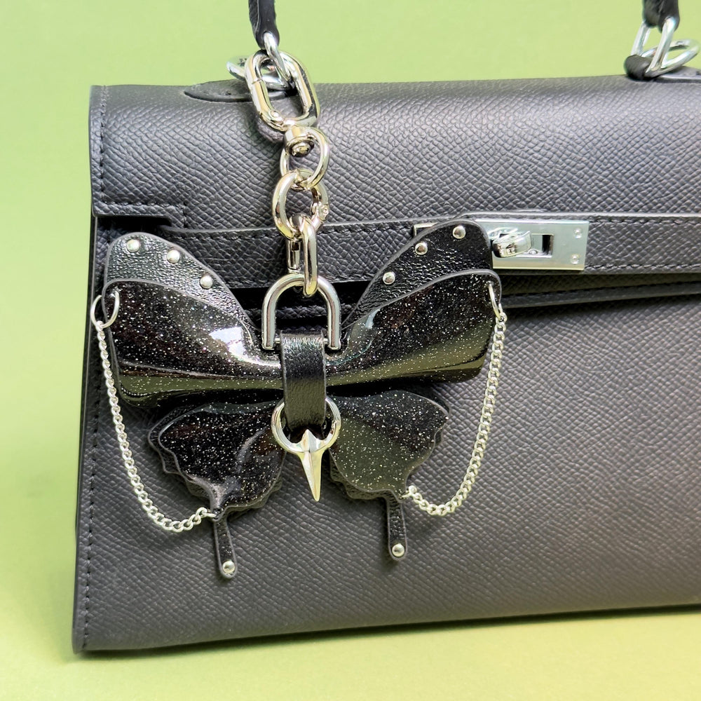 Silver & Black Patent Leather Butterfly Charm — product photograph 2