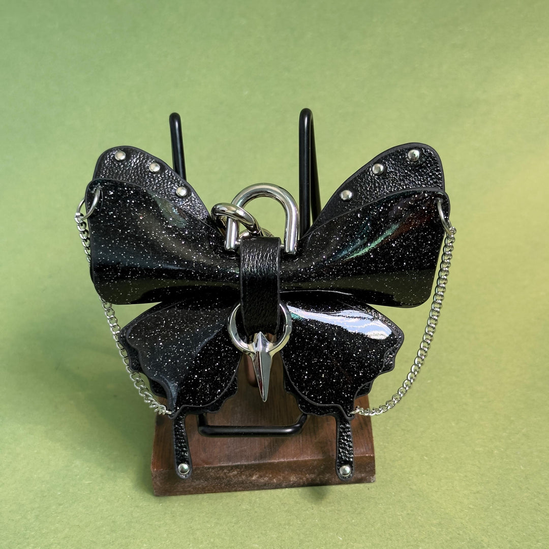 Silver & Black Patent Leather Butterfly Charm — product photograph 9