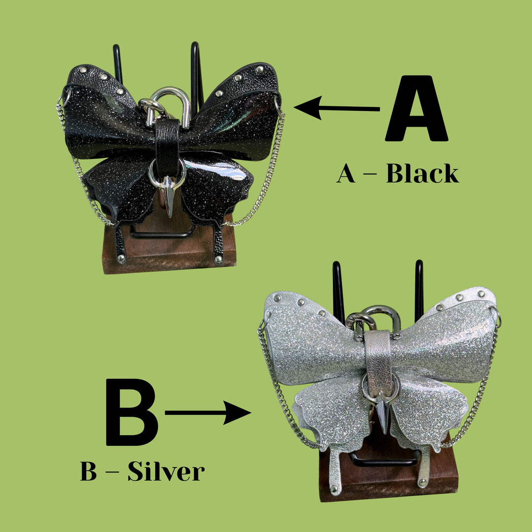 Silver & Black Patent Leather Butterfly Charm — product photograph 5