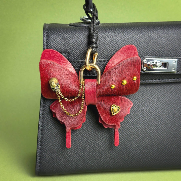 Burgundy Horsehair Leather Butterfly Bag Charm — product photograph 1
