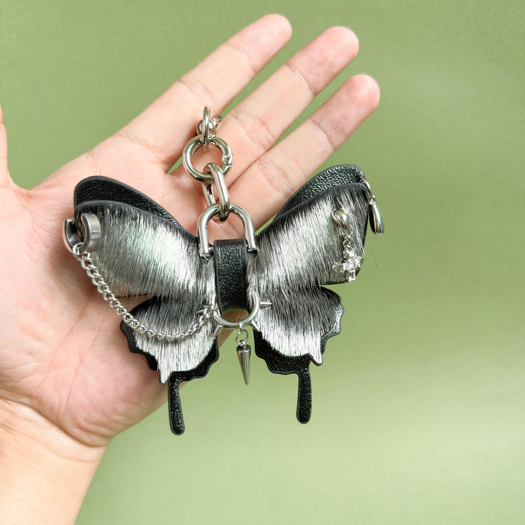 Silver Gothic Horsehair Butterfly Bag Charm — product photograph 2