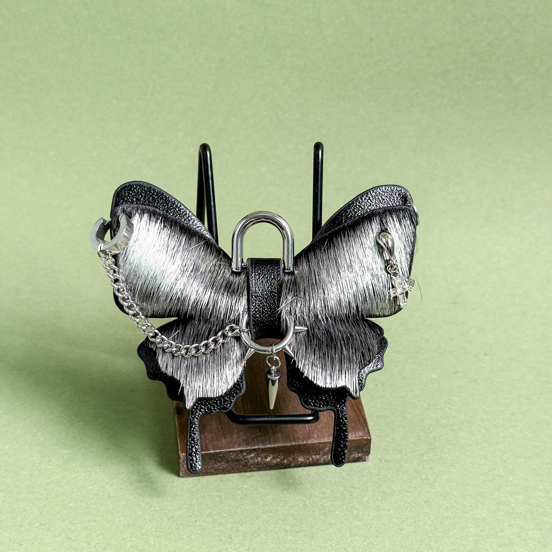 Silver Gothic Horsehair Butterfly Bag Charm — product photograph 9