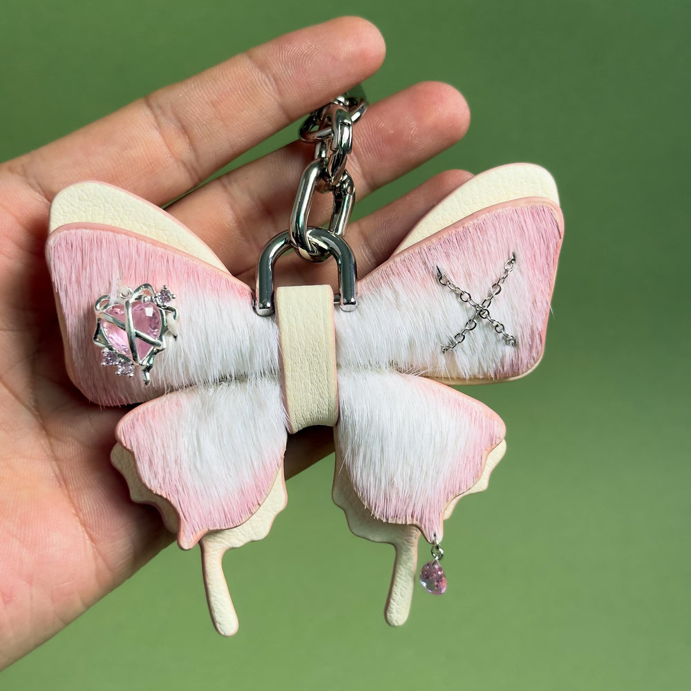 Pink Horsehair Leather Butterfly Bag Charm — product photograph 2