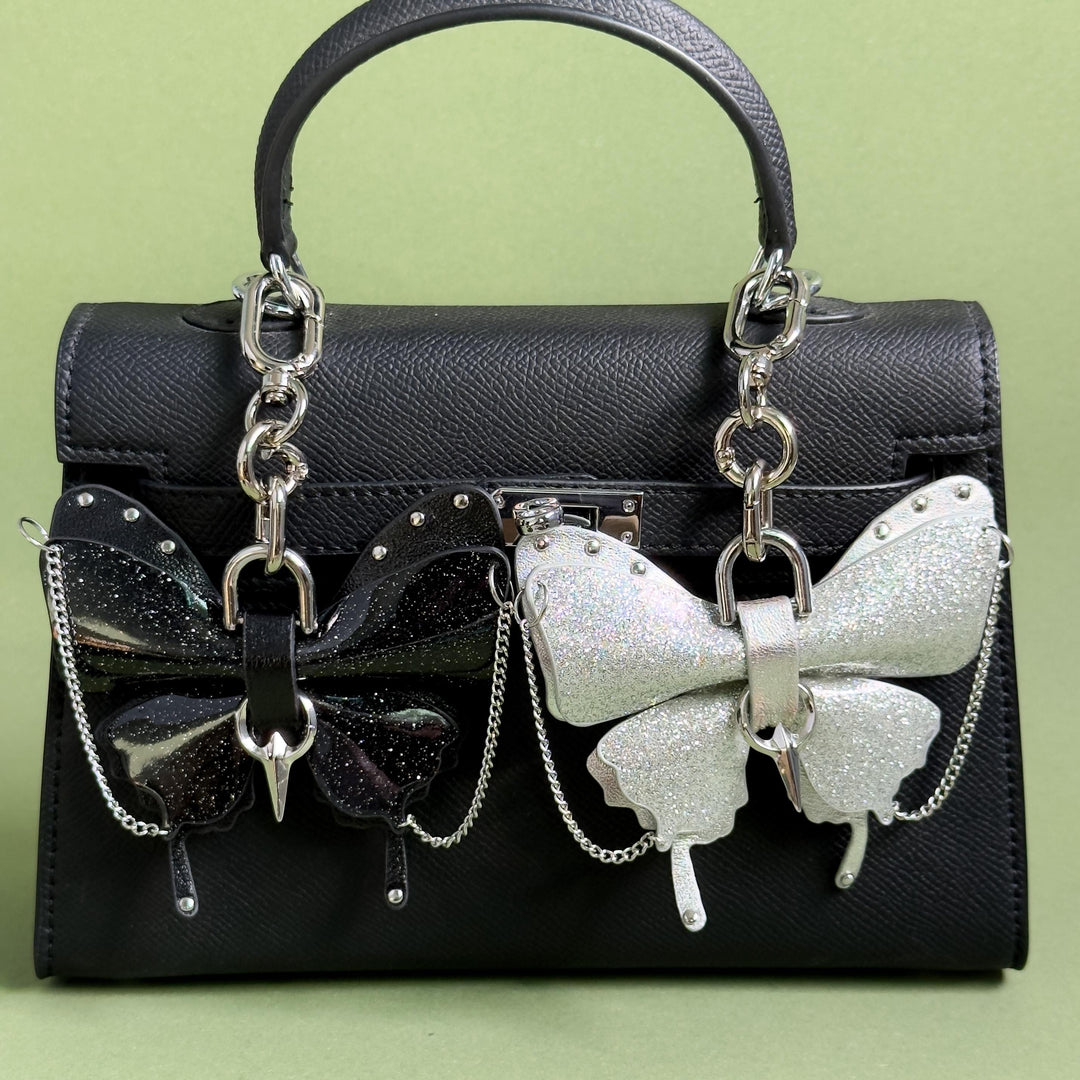 Silver & Black Patent Leather Butterfly Charm — product photograph 1