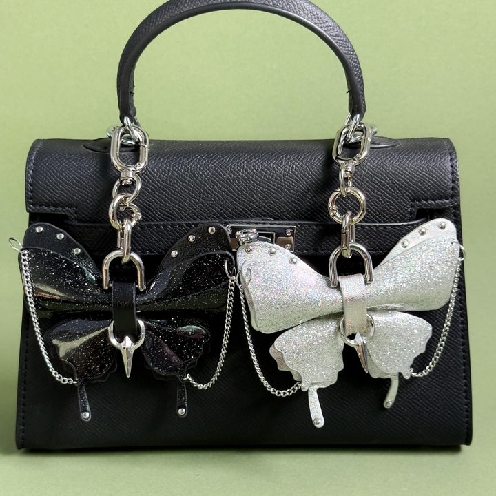 Silver & Black Patent Leather Butterfly Charm — product photograph 1