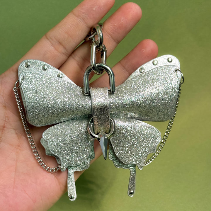 Silver & Black Patent Leather Butterfly Charm — product photograph 8
