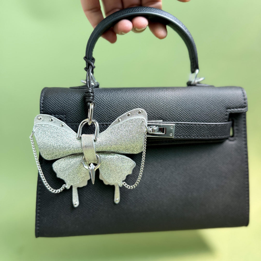 Silver & Black Patent Leather Butterfly Charm — product photograph 3